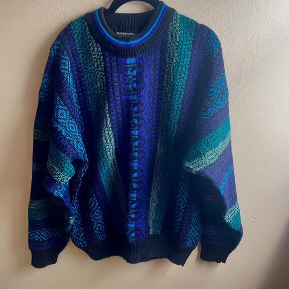 80s Expressions International Sweater Men Large Blue Chunky Grandpa Colorful X - Picture 5 of 10